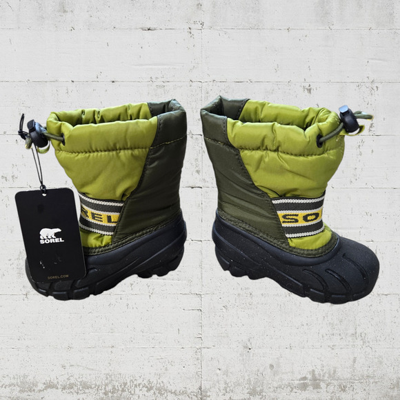 Sorel Green Charcoal Toddler Drawstring Top Winter Snow Boots NWT Size 6 Toddler - Picture 3 of 7